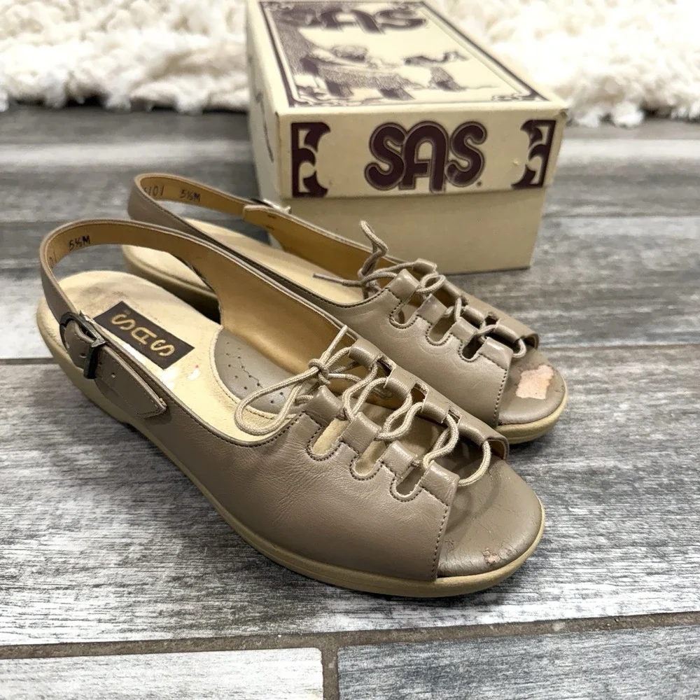 Vintage SAS Mocha Ghillie Shoes 1990's Women's 5.5 M‎ Open Walking Sandal Shoes